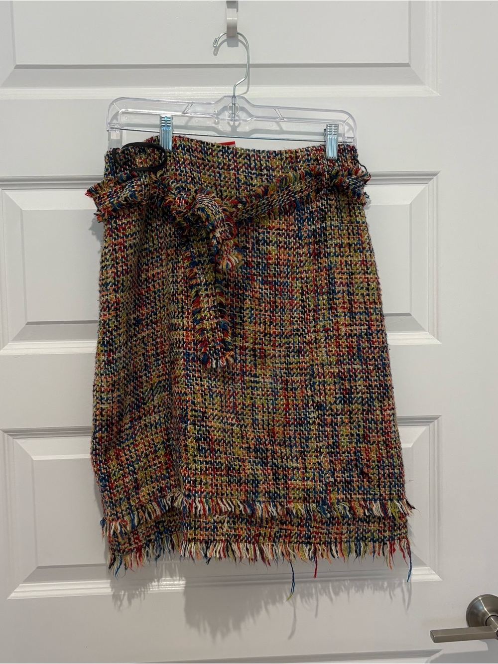 Oscar de la Renta Multicolor Tweed Pencil Skirt with Fringe Belt